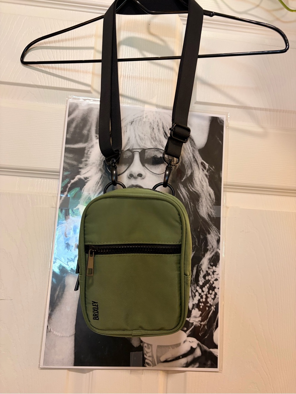 BRXLAY Olive Green Crossbody Bag with Adjustable Black Strap